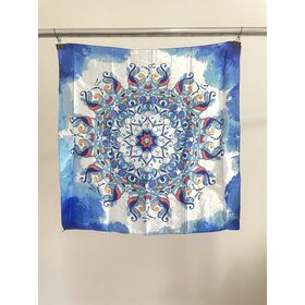 Cachecol de Seda, Cachecol de Natal, Xale de Moda, Envoltório de Algodão, Estilo Indiano, Cachecol Azul Estampado Digitalmente com Impressão Dupla Face
