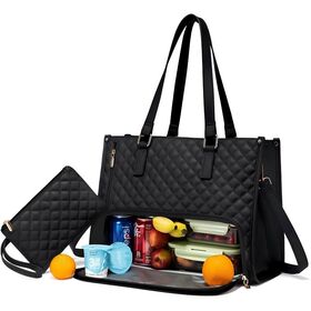 Bolsa Tote Isolada de Couro PU Feminina Multifuncional para Laptop de 15.6", Bolsa Térmica para Almoço, Bolsa de Ombro com Carteira Removível para Trabalho e Deslocamento