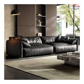 Italian-Style Black Sectional Sofa Plush Cushion Design Sturdy Wooden Frame Modern Minimalist Aesthetic for Living Spaces