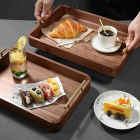 Bandeja de Madeira Maciça para Casa, Escritório e Restaurante C35 x L24cm - Bandeja de Servir de Madeira, Bandeja de Madeira para Sobremesa, Bandeja de Madeira para Frutas, Bandejas para Bolos
