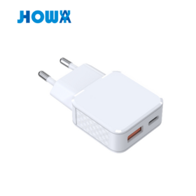 Fast Charging Mobile Phone Charger Thin Flat GaN Charger 20W with Dual USB-C and USB-A