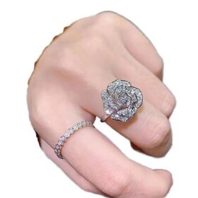 Luxury Halo Lab Grown Diamond Ring Micro-Pave Setting PT950 &18K Gold Band Illusion Effect Wedding Camellia Ring Custom