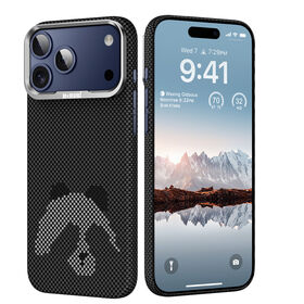 Memumi Aramid Fiber Magnetic Case for iPhone 17 Pro Max , Compatible with Mag-Safe, Thin Case in Carbon Fiber Design, Little Panda