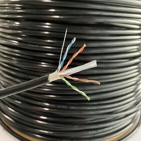 كابل إيثرنت Cat6 خارجي بطول 305 متر، مقاوم للأشعة فوق البنفسجية، 23AWG UTP صلب، CCA (ألومنيوم مغطى بالنحاس) 20% نحاس، دفن مباشر، أسود