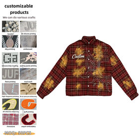 Herren Flanellhemden mit individuellem Strass-Freihanddruck, übergroß, schwer, 100 % Baumwolle, hochwertige Streetwear im Karomuster