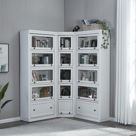 Bibliothèque en Bois avec Porte en Verre Exportateur Meubles de Salon Bibliothèque avec Porte 5 Étagères et 6 Étagères Bibliothèque d'Angle en Bois