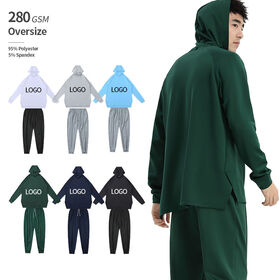Men's 2-Piece Gym Set Hooded Shirt Quick-Dry Sweatpants Solid Color Tracksuit for Training Casual Wear