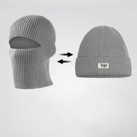 OEM Custom 2-in-1 Knitted Balaclava Custom Cuff Brim Beanie Hat for Outdoor Skiing Windproof Use