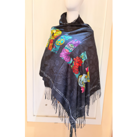 Double sides print Customized OEM Black Premium Digital Printed scarf Lady Shawl Square Head Foulard 100% Polyester