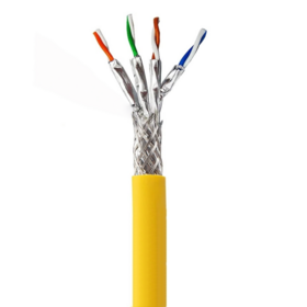 كابل إيثرنت Cat6A بطول 305 متر (1000 قدم) أصفر، نحاس صلب عاري 23AWG، 4 أزواج، SF/TP محمي، LSZH، بكرة 305 متر، 0.58 مم، اجتاز اختبار الجودة