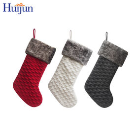 Custom 20 Inch White Knitted Christmas Stockings with Faux Fur for Xmas Party Tree Decorations Gifts