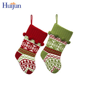 Personalized 20 Inch Knitted Wool Christmas Stocking with POM-Poms for Xmas Gift Candy Bags