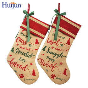 Personalized Linen Burlap Jute Christmas Stocking for Cat Gog Kitty Puppy Christmas Stocking with Bowknot
