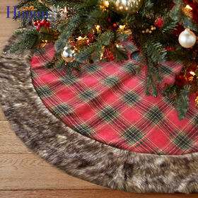 Hot Sale 36 Inch Red Plaid Christmas Tree Skirt for Xmas Indoor Holiday Party Decor