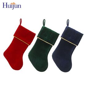 Hot Sale Amazon New Design Classic Luxury Velvet Velour Christmas Stocking with Gold Trim