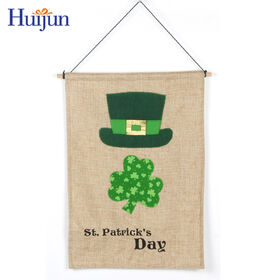 Custom Jute Hanging Flag Ornaments St. Patrick's Day Welcome Sign Decoration with Shamrock Green Hat