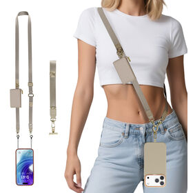 Memumi 3 en 1 Sangle de Téléphone Antivol avec Portefeuille Bandoulière pour Femmes et Hommes, Dragonne de Téléphone Réglable pour Tous les Téléphones, Kaki