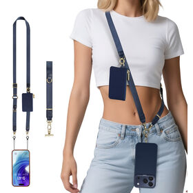 Memumi 3-in-1 Anti-Diebstahl-Handystrap mit Geldbörse Crossbody für Damen und Herren, Verstellbare Handy-Handschlaufe für alle Handys, Blau