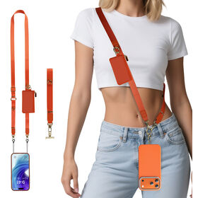 Memumi 3 en 1 Correa Antirrobo para Teléfono con Billetera Cruzada para Mujeres y Hombres, Correa Ajustable para la Muñeca del Teléfono para Todos los Teléfonos, Naranja