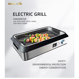 Gril électrique sans fumée domestique avec grille en acier inoxydable 304 et thermostat réglable pour barbecue intérieur