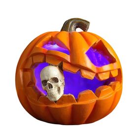 Dekorasi Halloween, Patung Tengkorak Labu dengan Lampu LED, Patung Jack O' Lantern Seram untuk Halloween Dalam & Luar Ruangan