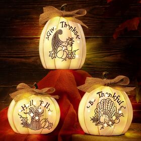 Main Blanc Citrouille Thanksgiving Yard Signe Étanche Résine Automne Récolte En Plein Air Jardin Décoration avec Des Lumières Chaudes