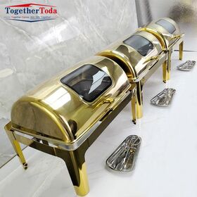 Luxurious 9L Gold Stainless Steel Fuel Catering Set Electric Inner Hot Pot Wedding Buffet Server Hotel Provides Food
