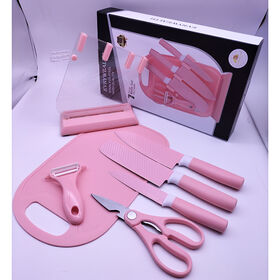 طقم سكاكين احترافي مطلي بالألوان بتقنية الترسيب الفيزيائي للبخار (PVD) من الشركة المصنعة الأصلية مع حامل عرض أكريليك لمطبخ الفندق والمطعم