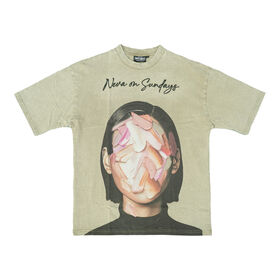 Acid-washed, snowflake-printed, loose, vintage, washed short-sleeved pure cotton T-shirt in European