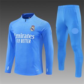 Trainingsanzüge, Langärmliger Trainingsanzug für Herren, Thailand Fußballtrikot, 2025/26 Real Madrid LBlaues Half-Pull-Trainingsanzug, Sportbekleidung Jacke