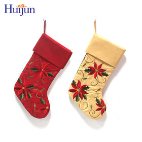 Christmas Crafts Xmas Decor Personalized Embroidery Poinsettia Personalized Christmas Stocking Sock Gift Bag