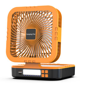 Ventilateur de Camping Portable Rechargeable, Batterie Externe 4000mAh, Ventilateur Solaire d'Extérieur avec Oscillation à 90°, Ventilateurs Pliables (Orange)