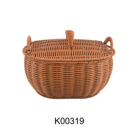 Cesto de armazenamento de rattan tecido à mão, cestos rústicos de fazenda com tampa, recipiente decorativo para pão, comida, lanche, fruta