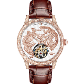 Luxury Gold Tourbillon Watches Leather Strap Automatic Mechanical Wristwatch Men