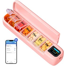 Pill Dispense Smart Automatic Pill Box 7-Days Medication Organizer Lights Indicate Sound Reminder Alarm & Phone Notification