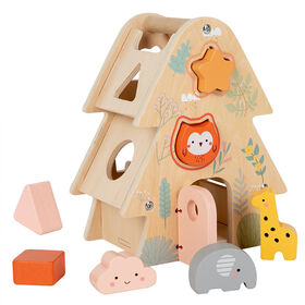 Holzhaus Form Sortier- & Matching-Block Spielzeugset - Enthält Tier- & Geometrische Formen für die Feinmotorik von Kleinkindern W12D763