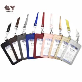 OEM Leather ID Card Holder with Lanyard - Reusable Badge Pouch