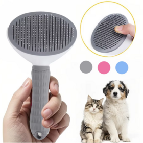 Venta al por mayor auto-limpieza gato y perro slicker cepillos mascota aseo peine con botón de limpieza perro aseo peine cepillo herramienta
