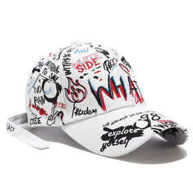 Venta al por mayor de fábrica OEM Diseño personalizado Nuevo Verano Moda 6 paneles Graffiti Hip Hop Gorras de béisbol curvas con estampado completo para hombres