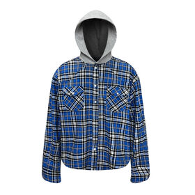 Wholesale Price Men' s Long Sleeve Hooded Plaid Shirt Button up Checkered Plaid Shirt With Hood