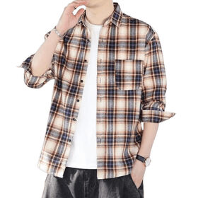 Autumn Fashion Men's Breathable Checkered Long-Sleeve Casual Shirt Lightweight Oversized Polyester/Cotton Quick-Dry