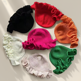 Factory Wholesale 2026 New Custom Logo Handmade Knitted Wide Brim Bucket Hat Sunproof Crochet Fisherman Hat for Women Casual Beach