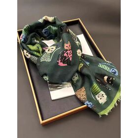 Customized design Digital printing Green polyester Scarf Christmas cashmere-like Wrap with Fringed Tassels Scarf