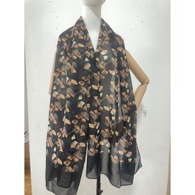 Chiffon Customized Stylish Golden Ginkgo leaves Digital Print long scarf shawl