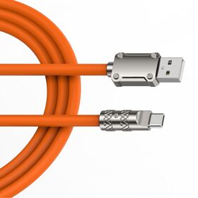 Cabo de Silicone Reforçado, USB A para Tipo C, Laranja, luz traseira indicadora do estado de carregamento, ODM OEM, personalização de cor