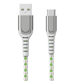 Preço de fábrica, cabo de couro de Natal, USB A para tipo C, padrão de árvore de Natal, couro PU macio