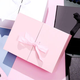 Double Door Folding Plain Mothers Day Gift Mobile Accessories Pack Boxes with Silk Ribbon