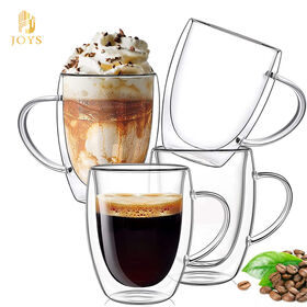 كوب شاي وقهوة معزول من البورسليكات المقاوم للحرارة الباردة 350 أونصة 12 أونصة أكواب زجاجية مزدوجة الجدران بمقبض