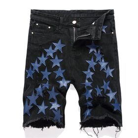 Jeans Denim Tear Black Star Jeans Zipper High Quality Men's Denim Shorts