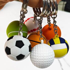 Gantungan Kunci Olahraga Bola Karet Lembut PVC 3D Indah Bisbol Tenis Bola Basket